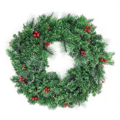 China 2021 Christmas Decoration Hot Sale 60cm PVC Pine and Pallet Nuts Tall Christmas Wreath with Light for sale