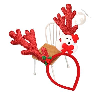 China Christmas gold powder antler bear hair band customization children's party decorations holiday party decoration Christmas elk horn headband for sale