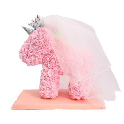 China 2021 Colorful Beautiful Creation Eternal Life Flower Unicorn PE Bubble Rose Bear Valentine's Day Gift Eternal Flower for sale