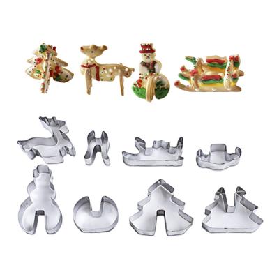 China Sustainable Kitchen Accessories 8PCS Stainless Steel 3D Biscuit Mini Cookie Cutters Set Christmas Cake Molds for sale