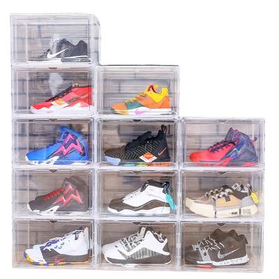 China Plastic Transparent Magnetic Shoe Storage Box (Size) Front Opening Adjustable Clear Container Box Shoes In Stackable for sale