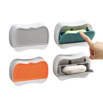 China Modern Bathroom Laundry Laundry Clamshell Soap Container Drain Adhesive Wall Mounted Soap Box With Cover for sale