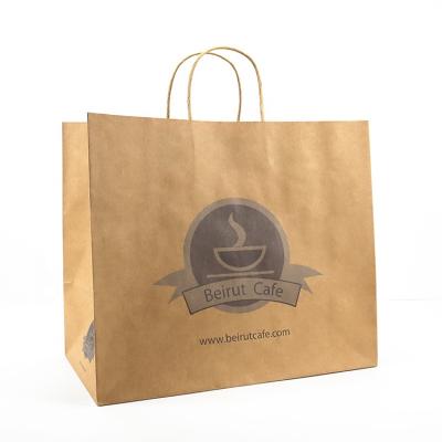 China customized printing brown kraft food take out paper shopping bags Te koop