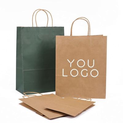 China Cheap Recycled Custom Logo Printed Grocery Shopping Packaging Brown Kraft Paper Bag With Handles Te koop