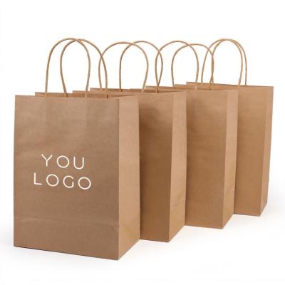 China Custom Print Grocery Fruit and Veg Food Take Away Flat Handle Brown Natural Kraft Paper Bag With Your Own Logo en venta