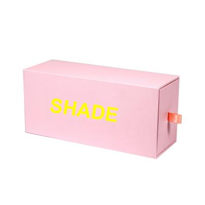 China Recycled Materials Luxury Custom Logo Pink Paper Drawer Sunglasses Packaging Boxes For Sunglass for sale