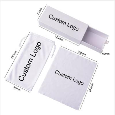 China Custom Logo Sunglasses Packaging Box With New White Paper Cardboard Glass Tissue Bag Pouch Set for sale