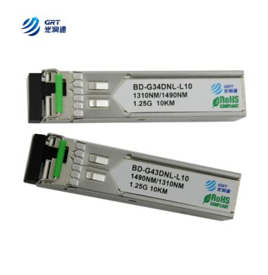 China CE FCC approved 1000LX (LC) single-mode 1310Tx/1490Rx, 10 km 1.25g BiDi SFP Module for sale