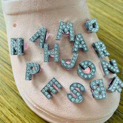 China Hot Selling Popular Black And White A-Z Letters Glow Clog Charm Clog Charms Luminous Croc Shoe Decoration Accessories for sale