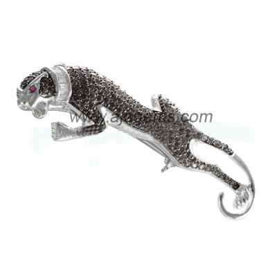 China White Topaz / Black Sapphire Sterling Silver Jewellery Gemstone Brooch Elegant Rhodium for sale