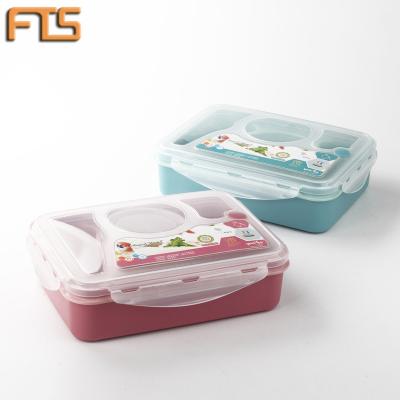 China Plastic Clamped Wholesale Cartoon Microwave Freshness Preservation High Quality 4 Compartment Children 4 Air Lunch Box Full Temporary Stop Bento Lunch Box for sale