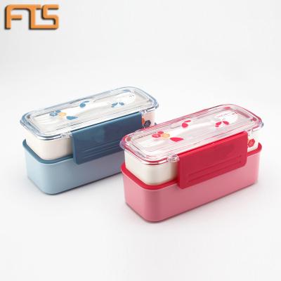 China Freshness Preservation Full Temp Stop Bento Box 2 Layers Microwavable Japanese Style Logo Stackable Custom Printed Lunch Box With Plastic Cutlery Lunch Box for sale