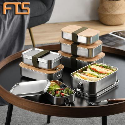 China Stackable 304 Stainless Steel Crisper Pack Freshness Full Momentary Stop Lunch Box Storage With Set Bamboo Air Tight Lid Wholesale Food Container for sale