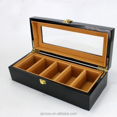 China Customized Handmade Watch Display Case Watch Packaging Box For Men 6 Slot Black Wooden MDF Watch Gift Box for sale