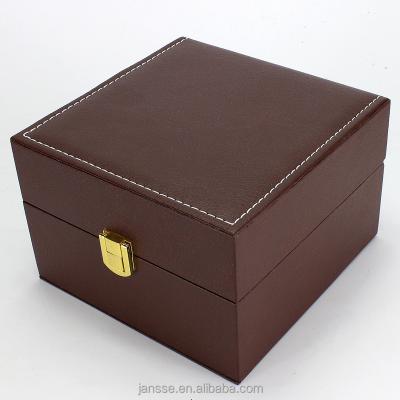 China China Handmade Single Watch Box Manufacturer Packaging Solid Wood Genuine Leather Watch Box Custom Logo for sale