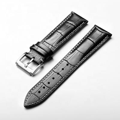 China Flexible Genuine Leather For Several Different Width Black / Brown Custom Leather Watch Band Strap for sale