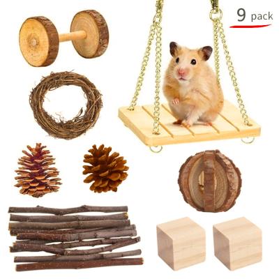 China Small Animals Natural Wooden Hamster Toys Swing Swing Pet Supplies Hamster Chew Toys Set for sale