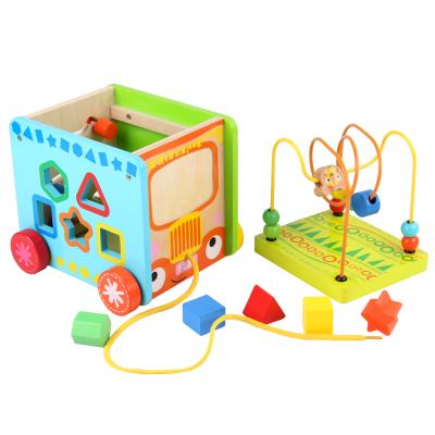 China Preschool baby sets wooden children's intelligence box bead around treasure box multifunctional intelligence cube wooden toys for sale