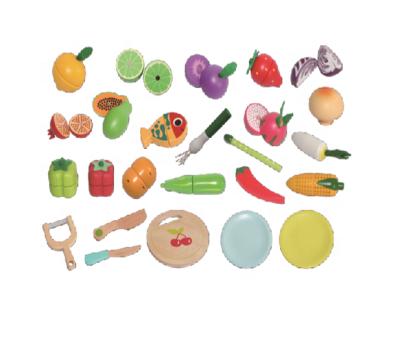 China Wooden Fruit Vegetable Toy Fruit Cuttable and Veg Toys with Wooden Cutting Knif and Tray Pretend Play Kitchen Set Cooking for sale