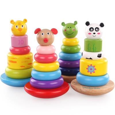 China Toys Wholesale China Toy Wooden Animal Rainbow Stacking Educational Yiwu Tower Toys SLWY-0083 for sale