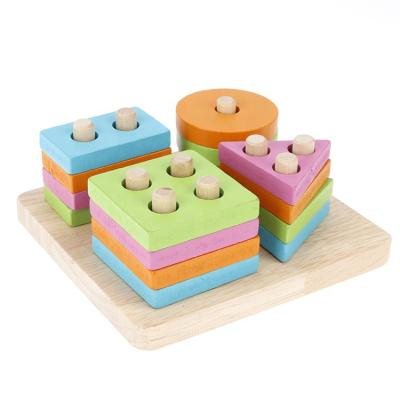 China Building Toy Macaron Children Preschool Educational Matching Ring Blocks Wooden Shape Sorter Puzzle Cheap Toys for sale