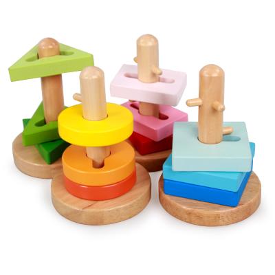 China Cheap Toy Children Preschool Educational Puzzle Sorting Ring Blocks Wooden Shape Sorter Toys for sale