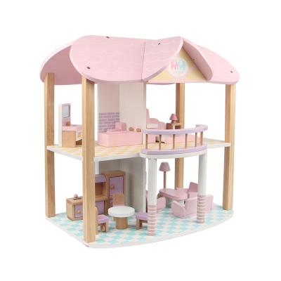 China Wholesale High Simulation Wooden Children Play House Wooden Toy House Pink Princess Dollhouse Cabin Girl Gift Simulation Castle Villa Toy House for sale