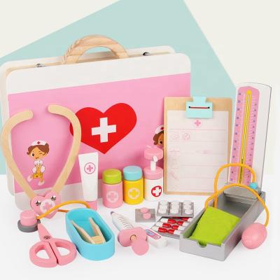 China Role Play Toys Wholesale China Wooden Kids Medical Box Girls Play Doctor's Juguetes De madera Simulation Game Toy Set for sale