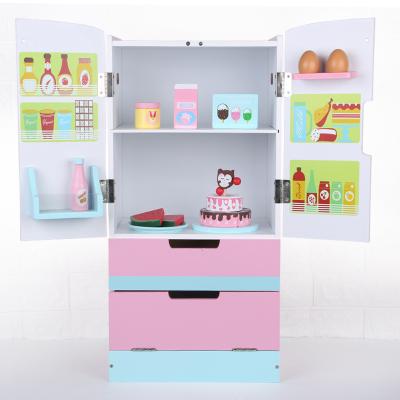 China Eco-friendly material wood simulation refrigerator combination two-door children pretend play house juguetes De madera for sale