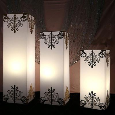 China Top Grade Acrylic With High Transparent White Acrylic Pedestal Display Flower Stand Wedding Decoration Pillar With Led Light And Flower Pattern for sale