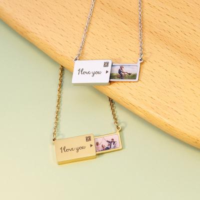 China CLASSIC I love you creative fashion envelope letter clavicle DIY chain photo stainless steel initial letters memory slide necklace for sale