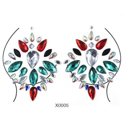 China Sexy Body Crystal Chest Gems Fashion Sticker Breast Jewelry Nipple Tattoo Praise Party Decorative Colorful Adhesive Party Carnival Sticker for sale