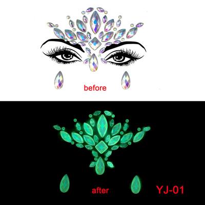 China Temporary Luminous Jewels Crystal Gem Body Face Eyebrow Forehead Glow In The Dark Body Art Tattoo Stickers Party Festival Sticker for sale