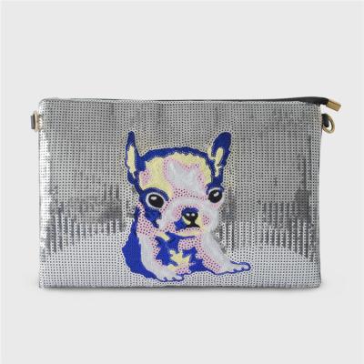 China Fashion Go Party High Quality Sequin Makeup Bag Lip Print Cosmetic Grab Bag Travel Pouches Zipper Shoulder Strap Cross - Body Bag Purse for sale