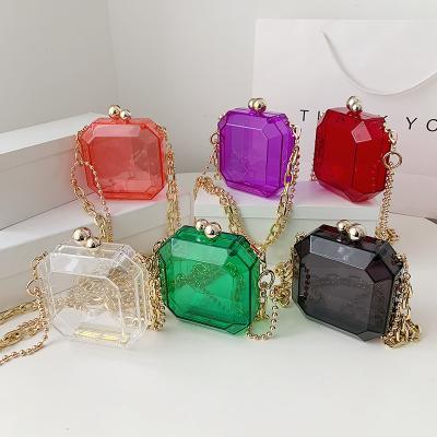 China Other New Summer Style Small Square Box Girls PVC Clear Acrylic Women Chain Clutch Purses and Handbags Shoulder Transparent Bags for sale