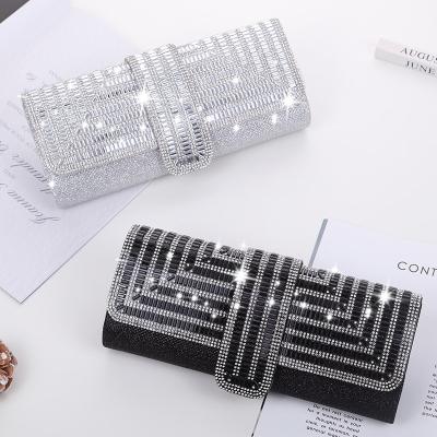 China Fashion High-end Party Dress Dinner Bag Glitter Crystal Clutch Chain Handbags Shoulder Bridal Cross - Body Clips Mini Evening Bag for sale