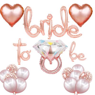 China Fashion Hot Selling Bridal Shower Party Foil Balloons Rose Gold Heart Diamond Ring Balloons Bride To Be Balloons Set for sale