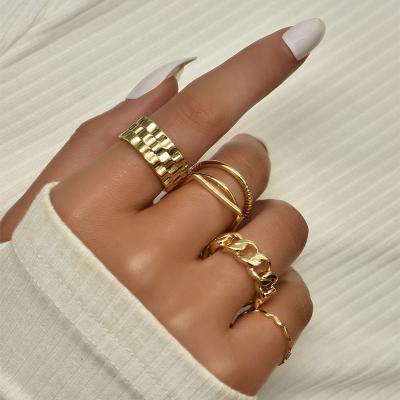 China CLASSIC 6Pcs/Set Fashion Jewelry Rings Gold Color Ring Sets For Women Hollow Out Geometric Round Square Ring Party Gifts for sale