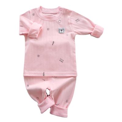 China Hot Sale Newborn Long Sleeve Baby Clothes Breathable Printed 2 Pieces Clothing Set Cotton Rib Baby Pajamas for sale