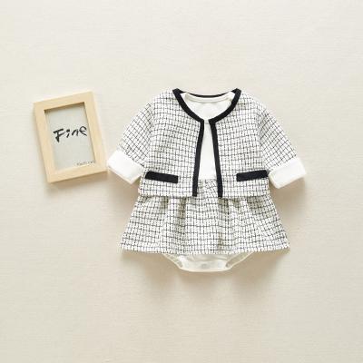 China Baby Sleeveless Romper 2pcs Fashion Newborn Girl Black White Cardigans Outfits Jacket Baby Romper Infant Dress For Fall for sale