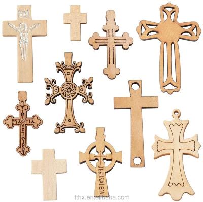 China Europe KOA Inlay Wooden Titanium / Stainless Steel Cross Pendant Necklace for sale