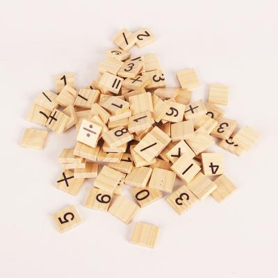 China DIY GAME 100 Pcs/Bag Wooden Alphabet Scratch Tiles Black Letters Numbers For Crafts Wood for sale