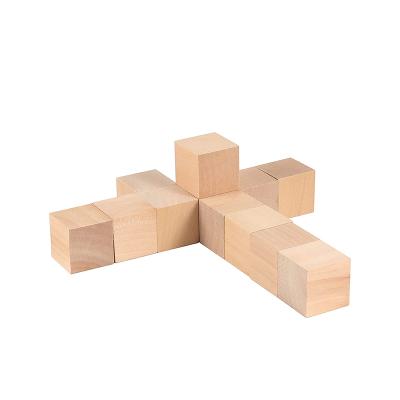 China DIY TOY Unfinished Solid Natural Wood Square Cube Wooden Blocks Toy For Kids Education for sale