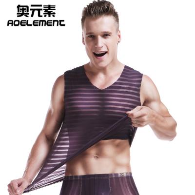 China Wholesale Seamless Gym Tank Tops Anti Shrink Mens Ice Silk Striped Breathable Sports Clothing Bodybuilding Muscle Fitted Shirts V Neck Vest for sale