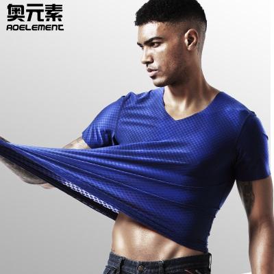 China Wholesale Men's Summer Fitness Sports Grid Ice Gym Loose V-Neck Quick-Dry Ice Silk Breathable Short Sleeve Men's Silk T-Shirt for sale