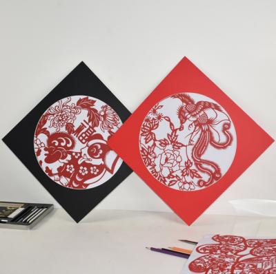 China Morden and Chinese Calligraphy Paper Cardboard Photo Frame Simple Round Paper-Cut Chinese Photo Frame for sale