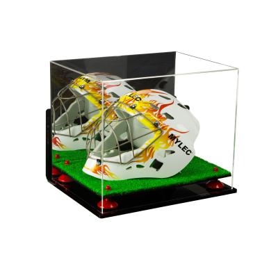 China Acrylic Lacrosse Helmet Display Case with Mirror, Red WallMount Risers and TurfBase for sale