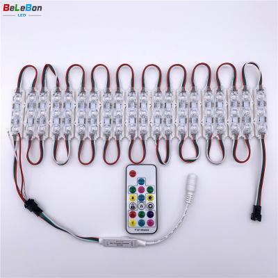 China Led window shop front Ws2811 WS8208 12v IP67 3 SMD 5050 RGB led modules track edge beacon with rf remote control smart led modulo for sale