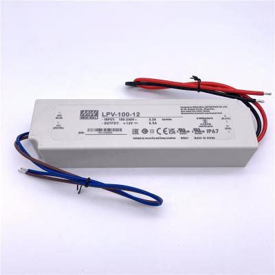 China Clear LED Module Strip Original Mean Well LPV Series LPV-100-12 Waterproof DC 12V 24V 60watt 100watt 150watt IP67 LED Driver Switching Power Supply for sale