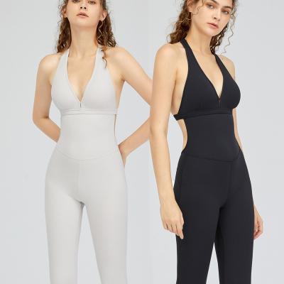 China Breathable Women's One Piece Workout Jumpsuit Fitness Sports Active Wear Jumpsuit Yoga Sports Backless Jumpsuit for sale